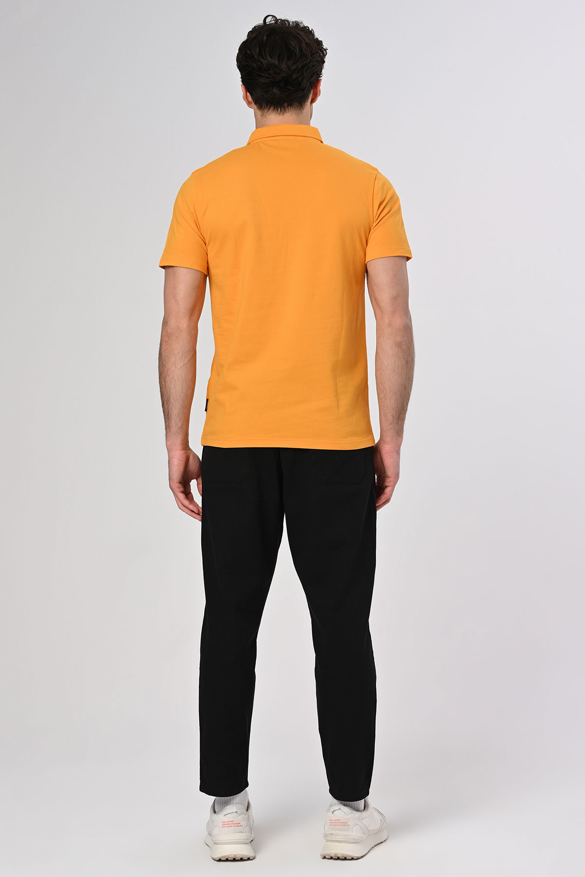 Vav Tasarım Punto Baskılı Pamuk Polo Yaka Hardal T-shirt 23'